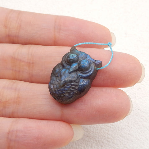 Hand Carved Labradorite Owl Gemstone Pendant,Gemstone for Jewelry Cabochon Making,20x14x8mm,3.6g