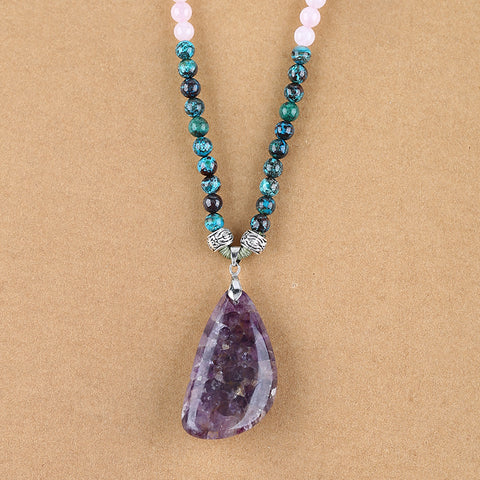 Natural Amethyst, Chrysocolla, Rose Quartz Pendant Beads for Necklace