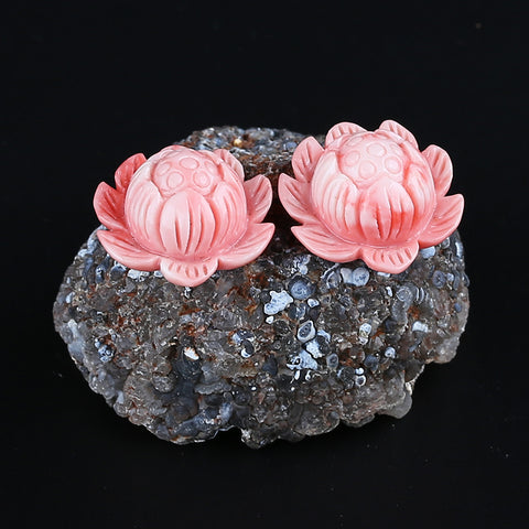 BITEFU 1Pair Pink Conch Shell (Made Of Powder Of Shell, Color Is Enhanced ) Lotus Flower, 5.6g