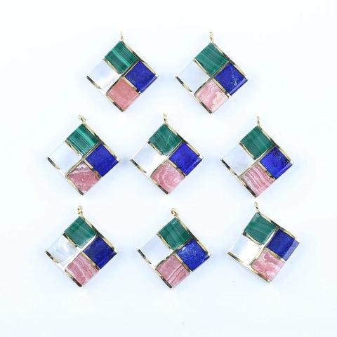 Intarsia of Malachite, Lapis Lazuli, Argentina Rhodochrosite, MOP Pendant with Copper Accessory 27x24x4mm, 3.8g