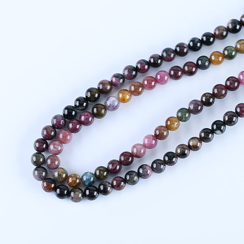 BITEFU 1 Strand Tourmaline Round Shape Loose Beads, Genuine, DIY Accessories, Stone, Jewelry