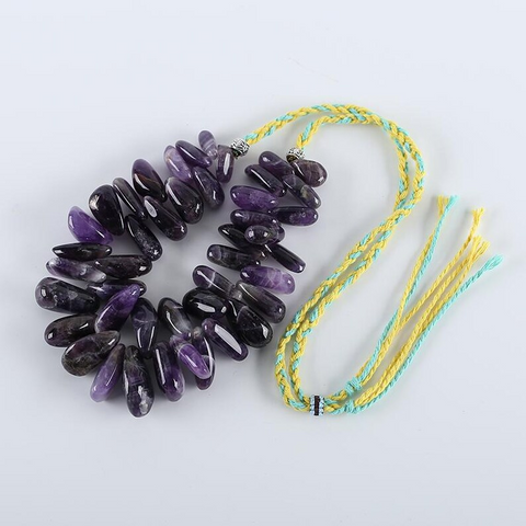 New Arrival!Hand-Woven,Natural Amethyst Gemstone Necklace,Adjustable Necklace,15x10x7mm,30x12x20mm,11-31 Inch,180g