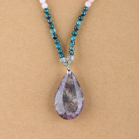 Natural Amethyst, Chrysocolla, Rose Quartz Pendant Beads for Necklace