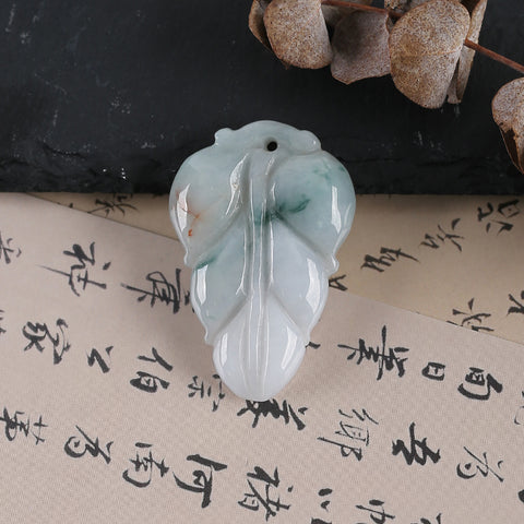 Carved Natural Jade Leaf Gemstone Pendant Bead,Unique Pendant for Necklace,Jewelry DIY Making,43x28x8mm,14.7g