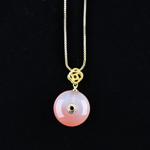 1 SET 16.5 Inch Gold Plated Necklace, Natural Agate Donut Shape Pendant, Adjustable Necklace, Best Gemstone Gift,15×15×8mm, 4.8g