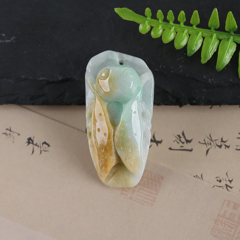 Handmade Jewelry,Natural Jade Carved Cicada Gemstone Pendant Bead,Unique Pendant for Necklace,43x22x13mm,18.3g