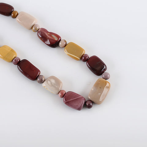 Natural Mookaite Jasper Gemstone Necklace, Handmade Jewelry, 1 Strand, 18 Inch, 30x20x10mm, 9x8mm,117.3g