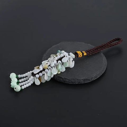 Teardrop Beads Green Jade Car Charm Tassel Car Pendant