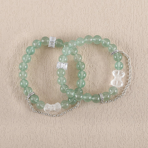 BITEFU Natural Green Strawberry Quartz And White Quartz Gemstone Bracelet, Gemstone Jewelry, 19.2g