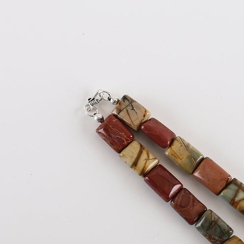 New Arrival! Hand-Woven, Natural Multi-Color Picasso Jasper Rectangle Necklace, Adjustable Necklace. 16.5 Inch, 14x10x7mm,54g