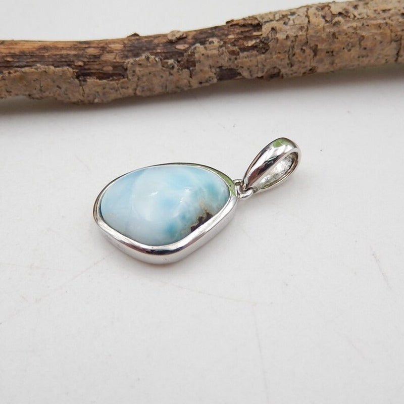 Natural Larimar Pendant with 925 Sterling Silver Accessory 16x13x5mm, 3g