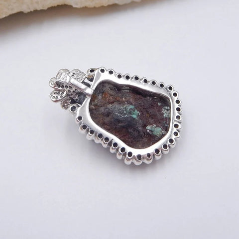 Natural Turquoise Pendant with 925 Sterling Silver flower Accessory 37x25x10mm, 14.2g