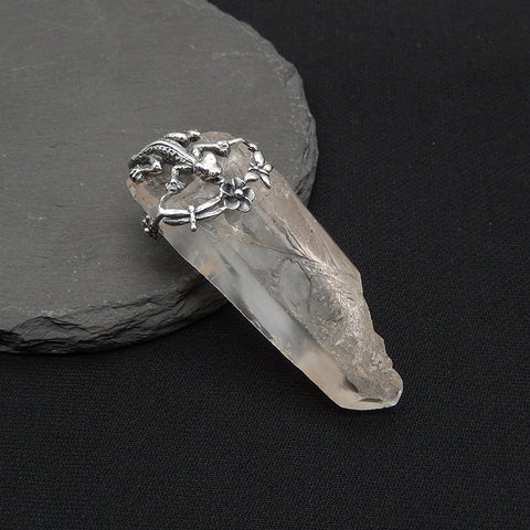 New! Natural Crystal Gemstone 925 Sterling Silver lizard Pendant, lizard Jewelry, 63x25x17mm, 34.3g