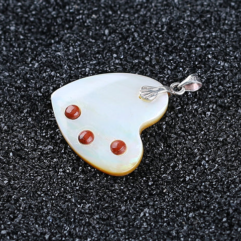 Intarsia of Shell and Red River Pendant With 925 Silver Hook 24*23*4mm, 3.4g