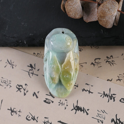 Carved Natural Jade Cicada Gemstone Pendant Bead,Unique Pendant for Necklace,Jewelry DIY Making,41x20x12mm,15.2g