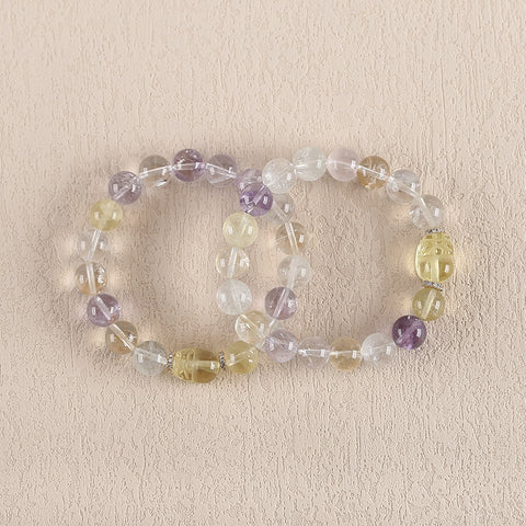 BITEFU Handmade Natural Amethyst And White Quartz, Citrine ,Colorful Gemstone Bracelet, Unique Gemstone Jewelry , 25.5g