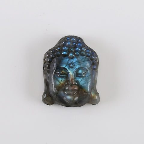 BITEFU Carved Natural Labradorite Buddha Head Gemstone Pendant Bead,12g