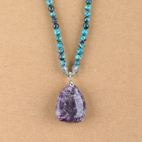 Natural Amethyst, Chrysocolla, Rose Quartz Pendant Beads for Necklace