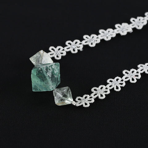 1 Strand 28 Inch Natural Fluorite and Lace Necklace,Fluorite Bead Strands Handmade Gemstone,16x15x15mm,26x27x27mm,20.7g