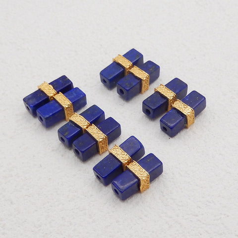 BITEFU 1Pair Silver Gold Plated Natural High Quality Lapis Lazuli Rectangle Gemstone Earring beads 1.5g