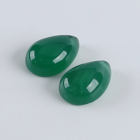 Gemstone Wholesale, Natural Stone Green Agate Teardrop Gemstone Earring Bead, Drilled Cabochons Pair,Jewelry DIY Making,14x10x5mm, 2g