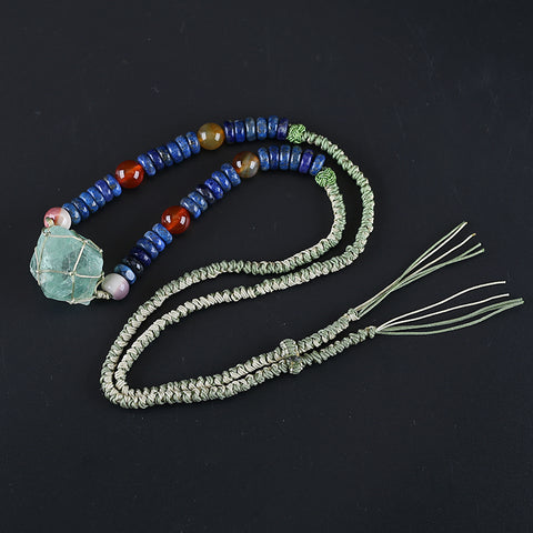 Natural Green Quartz, Lapis Lazuli, Mookaite Jasper and Red Agate Pendant Beads for Necklace 28 inches, 31mm, 10mm, 9*4mm, 60g