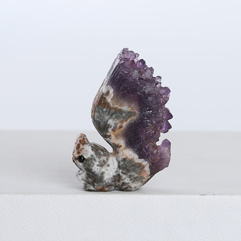 Carved Natural Drusy Amethyst Squirrel Gemstone Ornaments For Home/Office, Unique Gemstone Gift, Lovely Animal, 48x61x17mm, 62.5g