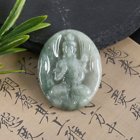 Natural Jadeite Jade Buddha Pendant, Drilled Gemstone Pendant,Gemstone Carving For Jewelry DIY Making Charm Gift Accessories,39×31×5mm,11g