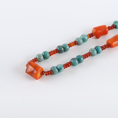 1 Strand 18.5-24 Inch Adjustable Natural Chrysocolla,Red Coral And Red Agate Gemstone Necklace,Best Gemstone Jewelry Gift,14x13mm,8x5mm,3x2mm, 38.4g