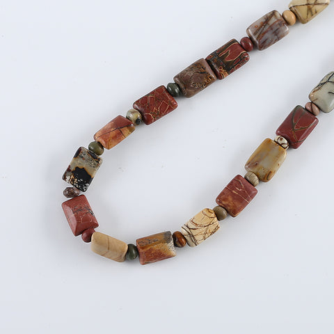 Hand-Woven,1 Strand 20 Inch Natural Multi-Color Picasso Jasper Gemstone Necklace,14x10x7mm,6x3mm,54g