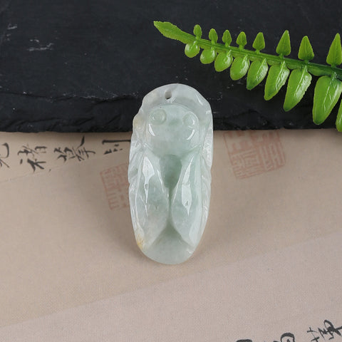 Carved Natural Jade Cicada Gemstone Pendant Bead,Unique Pendant for Necklace,Handmade Jewelry,43x20x12mm,16g