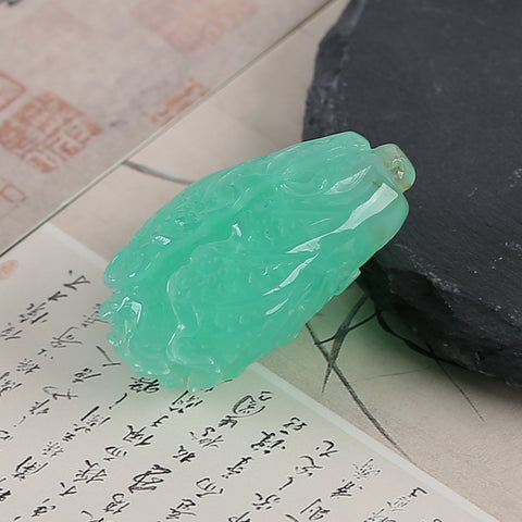 Hand Carved  AAA Grade Natural Chrysoprase Chinese Cabbage Gemstone Pendant Bead For Gemstone Jewelry Design ,Unique Gift,45×27×20mm,29.4g