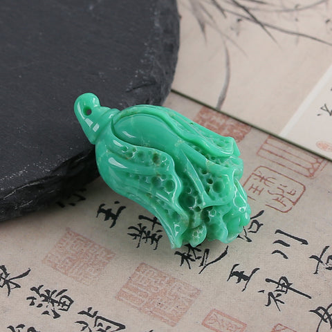 Hand Carved  AAA Grade Natural Chrysoprase Chinese Cabbage Gemstone Pendant Bead For Gemstone Jewelry Design ,Unique Gift,43×25×20mm,19.6g