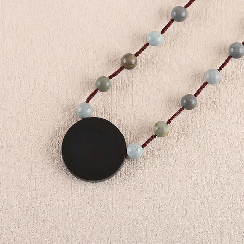 Natural Wave Jasper,Obsidian And Ocean Jasper And MOP(Mother Of Pearl) Gemstone Necklace,Best Gemstone Jewelry Gift,1 Strand,20 Inch,37x6mm,10mm,44.4g