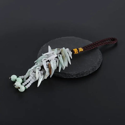 Animal Tooth Shaped Beads Green Jade Car Charm Tassel Car Pendant