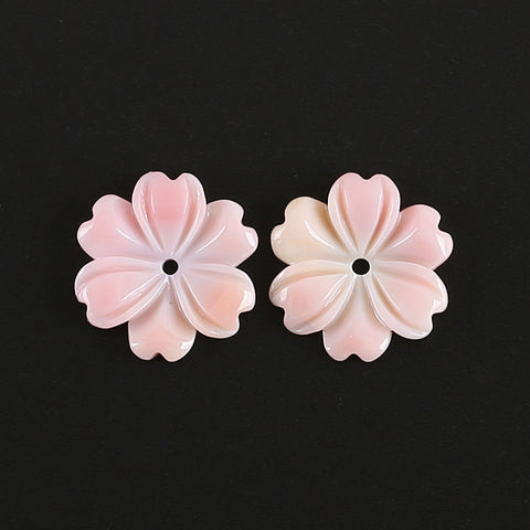 BITEFU 1Pair Carved Natural Pink Shell Flower , Queen Conch Shell Beads, Popular Pink Flower Beads, 1.4g