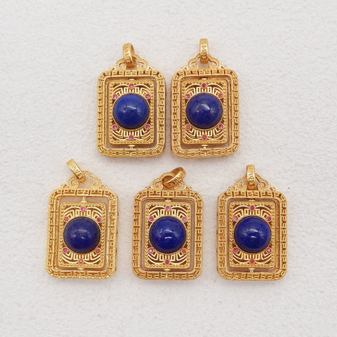 BITEFU 1Pair Silver Gold Plated Natural High Quality Lapis Lazuli Rectangle Gemstone Earring beads 8.3g