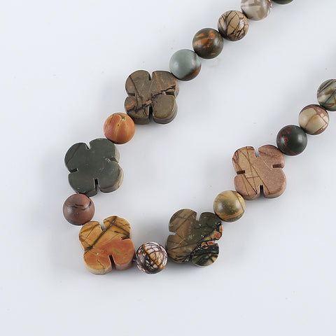 Hand-Woven,1 Strand 20 Inch Natural Multi-Color Picasso Jasper Gemstone Necklace,20x5mm,10mm,77.5g