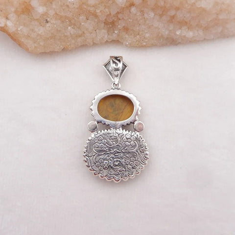 Intarsia of Yellow Opal and Blue Kyanite Pendant with 925 Sterling Silver 18x13x8mm, 24x16x8mm, 19.4g