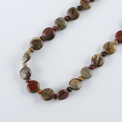 Hand-Woven,1 Strand 20 Inch Natural Multi-Color Picasso Jasper Gemstone Necklace,14x5mm,6x3mm,62g