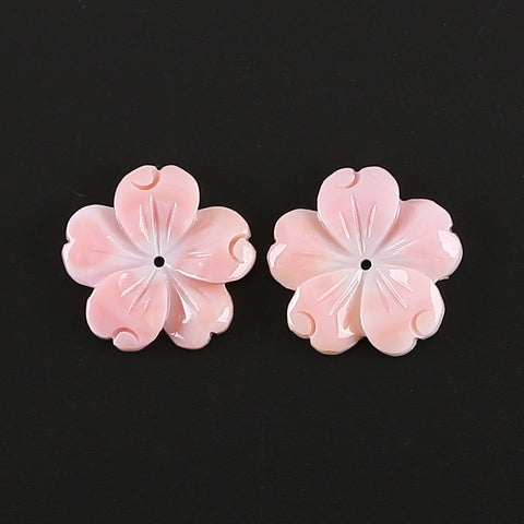 BITEFU 1Pair Carved Natural Pink Shell Flower , Queen Conch Shell Beads, Popular Pink Flower Beads, 2.9g