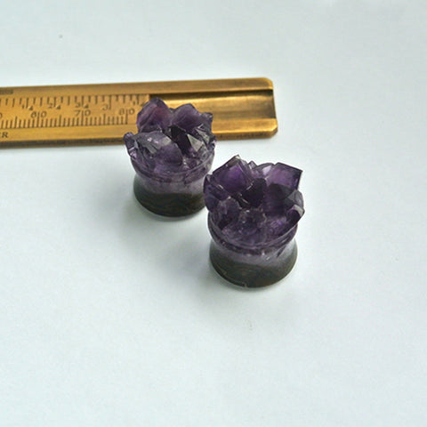 16mm Amethyst Ear Plugs With Geode Face And Flat Back, 13mm Thickness, 1.5mm Flare