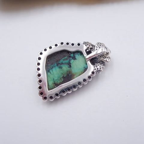 Natural Turquoise Pendant with 925 Sterling Silver Accessory 33x22x9mm, 10.3g