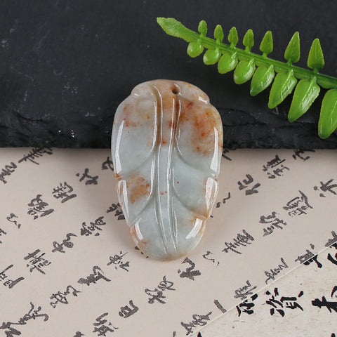 Handmade Jewelry,Carved Natural Jade Leaf Gemstone Pendant Bead,Unique Stone Pendant,40x25x4mm,9g