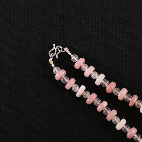 Natural Pink Opal And Rose Quartz Gemstone Necklace, Best Gemstone Jewelry Gift, 1 Strand 18 Inch, 24x21x7mm, 8x4mm, 5mm, 30.8g