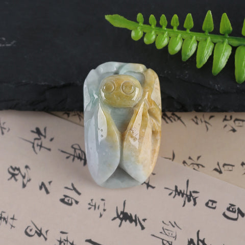 Handmade Jewelry,Natural Jade Carved Cicada Gemstone Pendant Bead,Unique Stone Pendant,38x24x15mm,23.8g