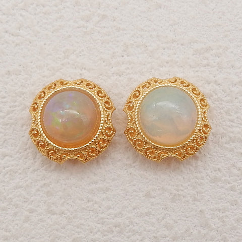 1 Pair Silver Gold Plated Natural High Quality Opal Earring Beads,Jewelry DIY Making,13x9mm, 2.4g