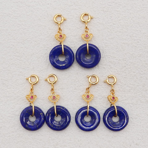 BITEFU 1Pair Silver Gold Plated Natural High Quality Lapis Lazuli Flat Round Gemstone Earring beads 2g