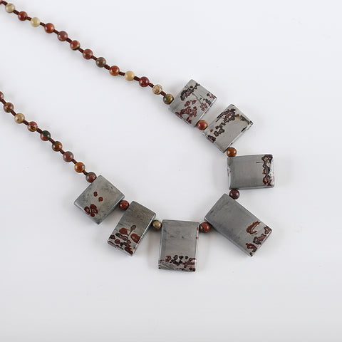 Hand-Woven, Natural Multi-Color Picasso Jasper And Chohua Jasper Necklace, Adjustable Necklace, 35x19x8mm, 6mm,19 Inch,71.4g