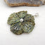 Natural Serpentine Carved flower Pendant with 925 Sterling Silver Pinch Bail 52x55x8mm